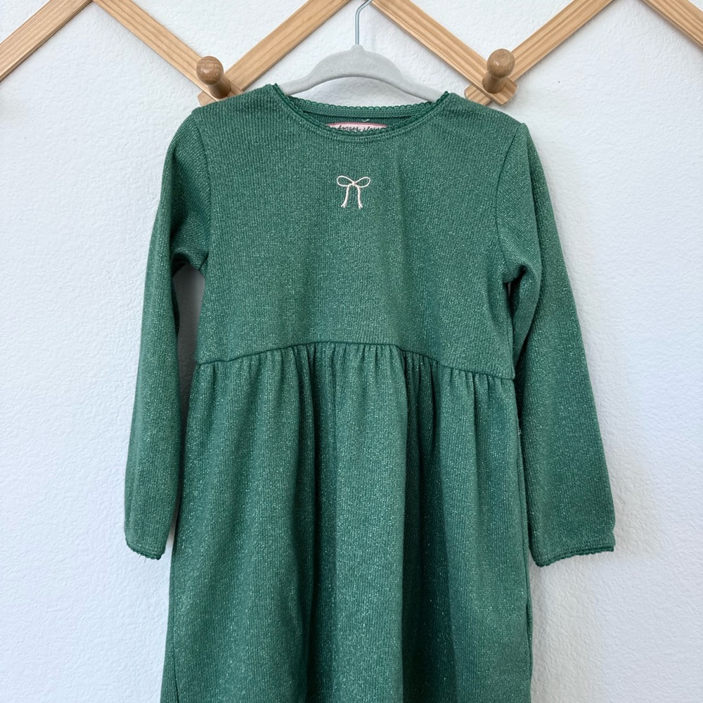 Sparkle Green Long-Sleeve Kids Dress